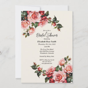 Elegante rosa und rote Rosen Blumenhochzeit  Einladung