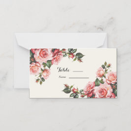 Elegante Rosa und rote Rosen Hochzeit mit Blumenbe Platzkarte