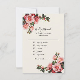 Elegante Rosa und rote Rosen Hochzeit mit Blumenbe RSVP Karte