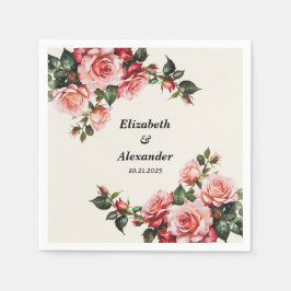 Elegante Rosa und rote Rosen Hochzeit mit Blumenbe Serviette