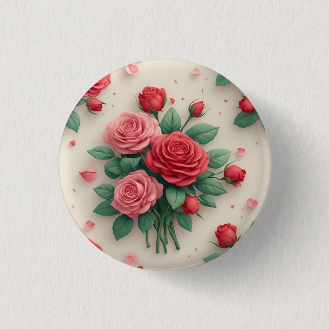Elegante rosa und rote Rosensträuße Button (Vorderseite)