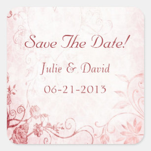 Elegante rosa und rote Vintage-Hochzeit Save The D Quadratischer Aufkleber
