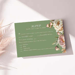Elegante Rosa und Salbeigrüne Pfingstrosen RSVP-Ka RSVP Karte