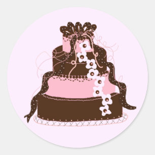 Elegante rosa und Schokoladen-Torte Runder Aufkleber