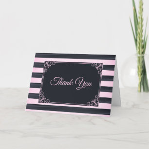 Elegante rosa und schwarz gestreifte französische  dankeskarte