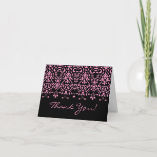 Elegante Rosa und schwarze Damaske Danke Note Card