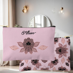 Elegante rosa und schwarze Spitze im Vintage-Stil Zubehörtasche