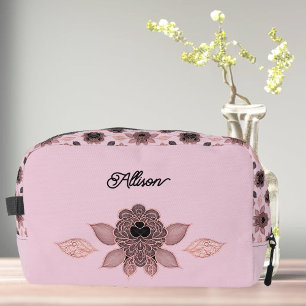 Elegante rosa und schwarze Spitzen im Vintagen Sti Waschbeutel