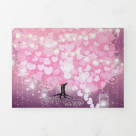 Elegante Rosa- und Schwarzherzleaf-Hochzeit Dreifach Gefaltete Einladung