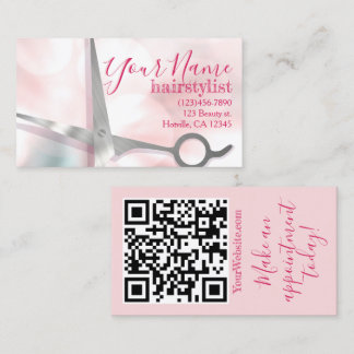 Elegante rosa und silberne Schere Friseur Visitenkarte