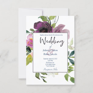 Elegante rosa und violette Blumenhochzeits-Einladu Einladung