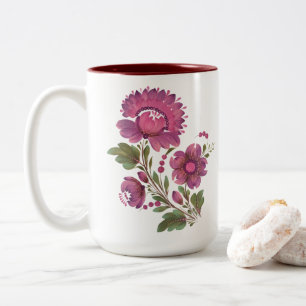 Elegante rosa und violette Keramik-Tasse mit flora Zweifarbige Tasse