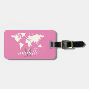 Elegante Rosa und Weiß Reise Weltkarte, Flugzeug Gepäckanhänger