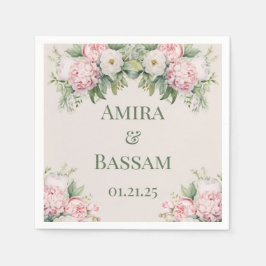 Elegante, rosa und weiße blumengeschmückte muslimi serviette