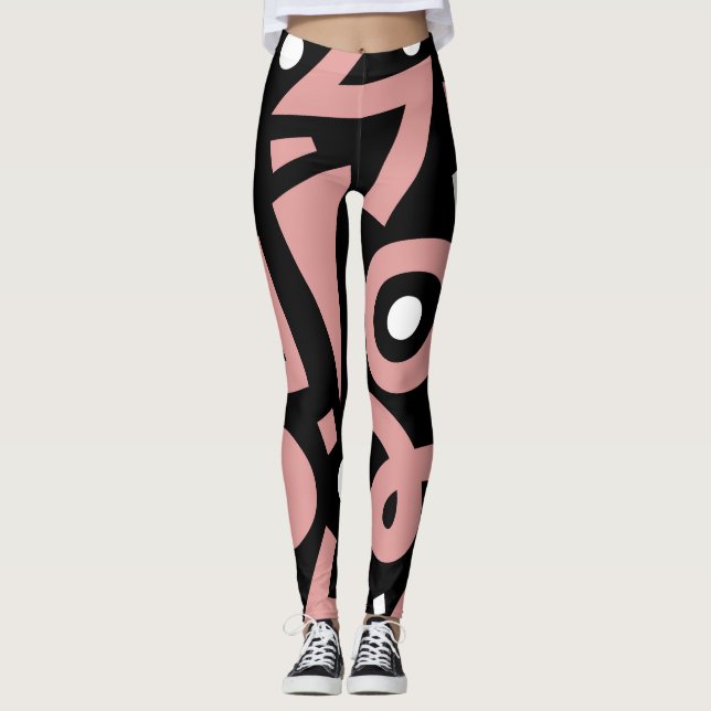 Elegante rosa und weiße Boho-Formen Leggings (Vorderseite)