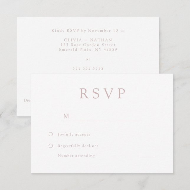 Elegante, rosa und weiße Hochzeit RSVP Karte (Vorne/Hinten)