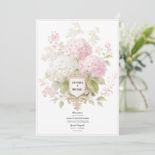 Elegante rosa und weiße Hortensien Goldene Hochzei Einladung