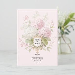 Elegante rosa und weiße Hydrangeen-Hochzeit Einladung