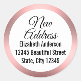 Elegante, rosa und weiße neue Adresse Runder Aufkleber