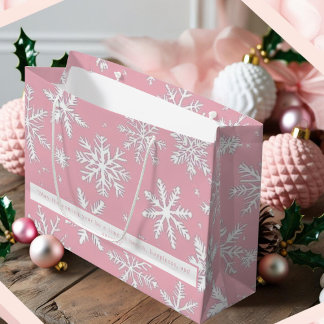 Elegante rosa und weiße Schneeflockenmuster Große Geschenktüte