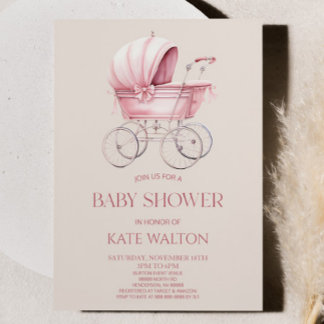 Elegante, rosa Vintage Baby Carriage Baby Shower Einladung