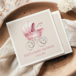Elegante, rosa Vintage Baby Carriage Baby Shower Serviette