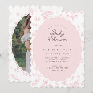 Elegante rosa vintage Baby Shower mit floralem Mus Einladung