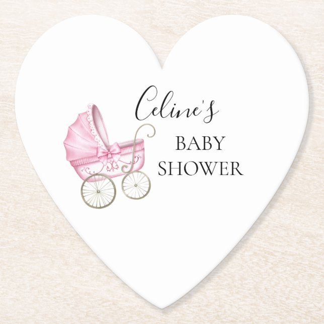 Elegante, rosa Vintage Babytragen Babydusche Untersetzer (Vorderseite)