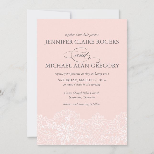 Elegante, rosa Vintage Hochzeit Einladung (Vorderseite)