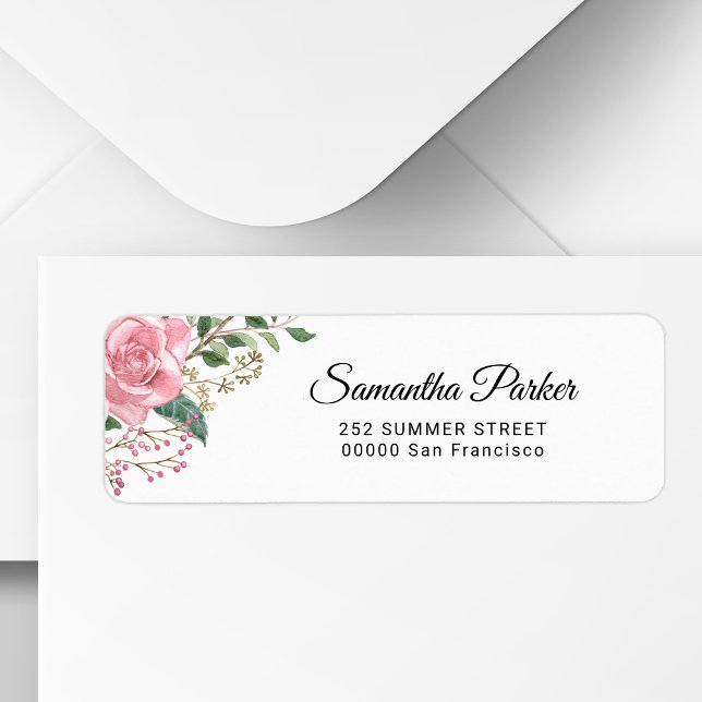 Elegante rosa Wasserfarbe Blumen-Rücksendeadresse (Von Creator hochgeladen)