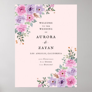 Elegante rosa Wasserfarbe Blumenhochzeit Poster