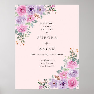 Elegante rosa Wasserfarbe Blumenhochzeit Poster