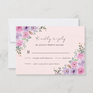 Elegante rosa Wasserfarbe Blumenhochzeit RSVP Karte