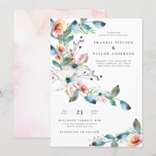 Elegante Rosa Wasserfarbe Botanische Hochzeit Einladung