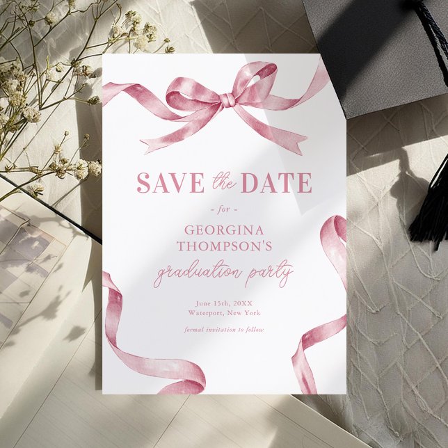 Elegante rosa Wasserfarbe-Bow-Abstufung Save The Date (Von Creator hochgeladen)