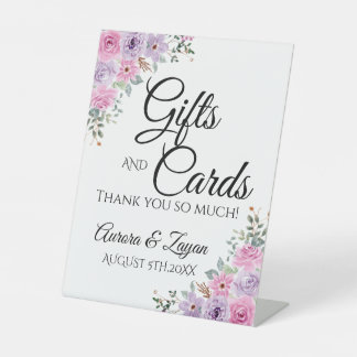 Elegante rosa Wasserfarbe Floral-Hochzeit Sockelschild
