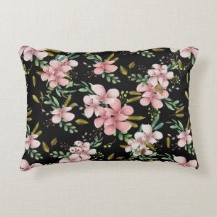 Elegante rosa Wasserfarbe-Floral-Schwarz-Botanik Dekokissen