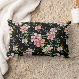 Elegante rosa Wasserfarbe-Floral-Schwarz-Botanik Lendenkissen