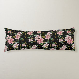 Elegante rosa Wasserfarbe-Floral-Schwarz-Botanik Seitenschläferkissen