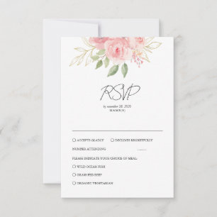 Elegante rosa Wasserfarbe goldene Blumenhochzeit RSVP Karte