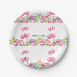 Elegante rosa Wasserfarbe Lotus-Blume Pappteller