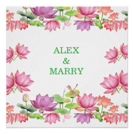 Elegante rosa Wasserfarbe Lotus Blumenmuster Poster