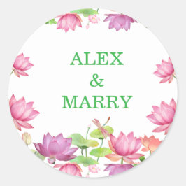 Elegante rosa Wasserfarbe Lotus Blumenmuster Runder Aufkleber