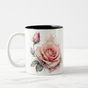 Elegante rosa Wasserfarbe-Rosen-Kaffeetasse Zweifarbige Tasse