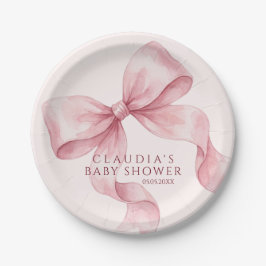 Elegante rosa Wasserfarbe Schleife Baby Shower Pappteller