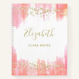 Elegante rosa Wasserfarbe und Gold   Notizbuch