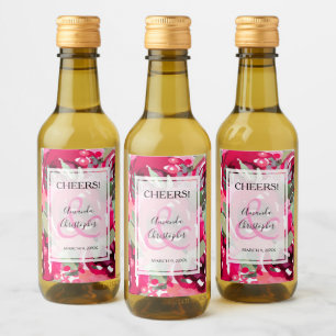 Elegante Rosa Wasserfarben Bläserne Hochzeit Mini Weinetikett