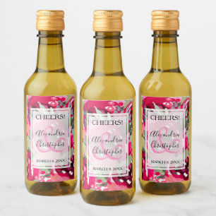 Elegante Rosa Wasserfarben Bläserne Hochzeit Mini Weinetikett