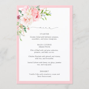 Elegante rosa Wasserfarben-Blumen-Brautparty Menükarte
