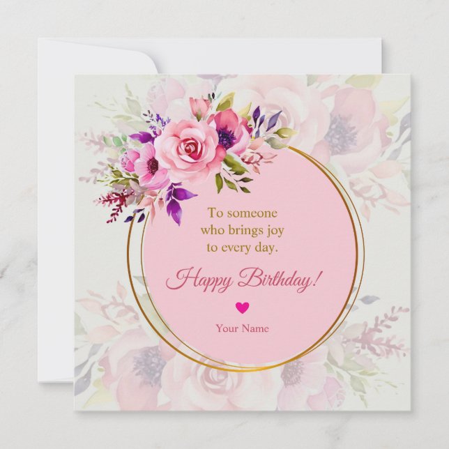 Elegante rosa Wasserfarben-Blumen-Geburtstag (Vorderseite)